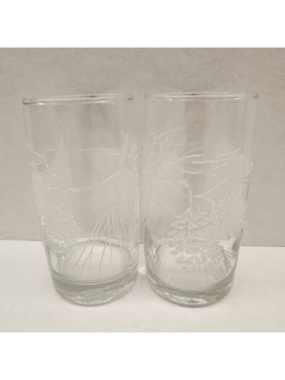 Etched Pine Tree Glasses Set of 2 Clear Glass Holiday Barware Drinkware‎